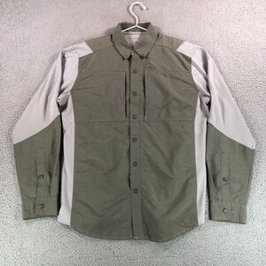 LL Bean Shirt Men Medium Gray Vented Cape Fishing Zip Pocket Stretch Long Sleeve